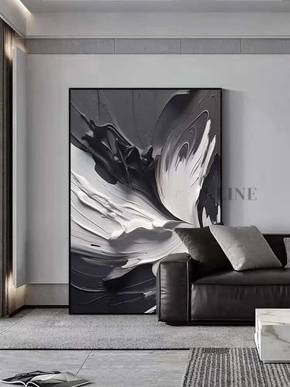 Black and White Swirling Heavy Texture - Hand Painting