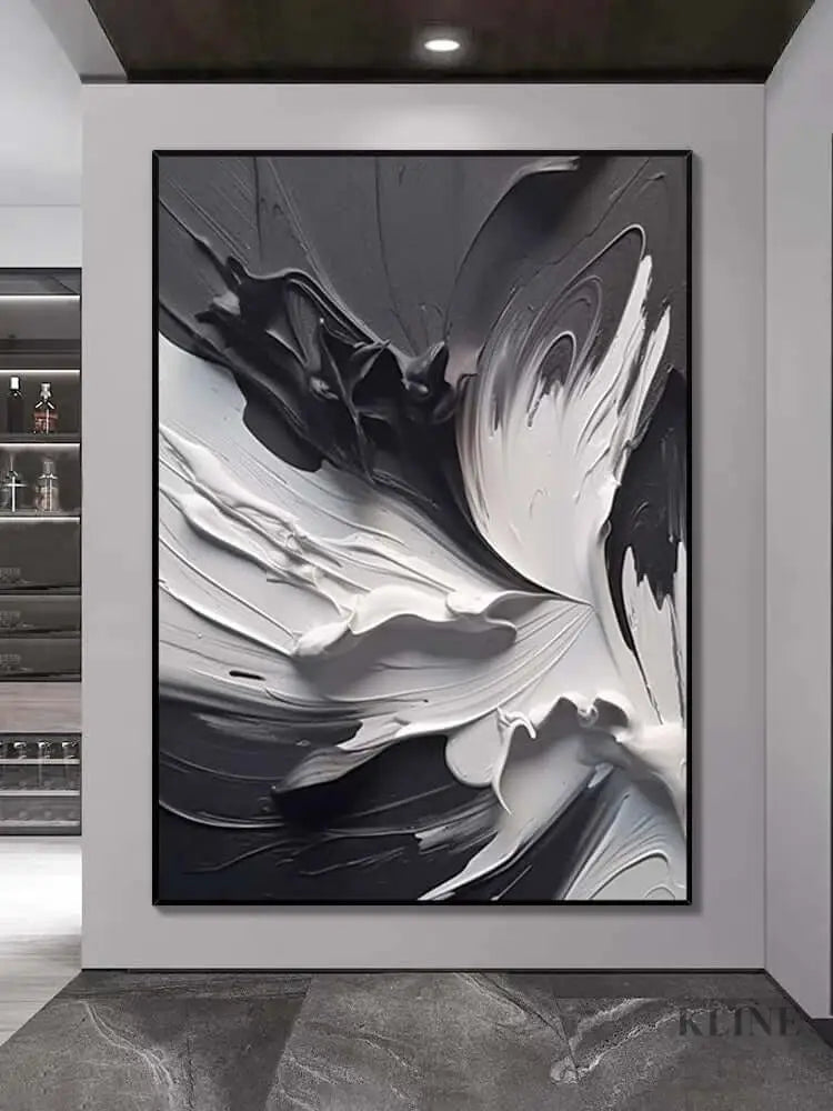 Black and White Swirling Heavy Texture - Hand Painting 