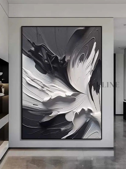 Black and White Swirling Heavy Texture - Hand Painting
