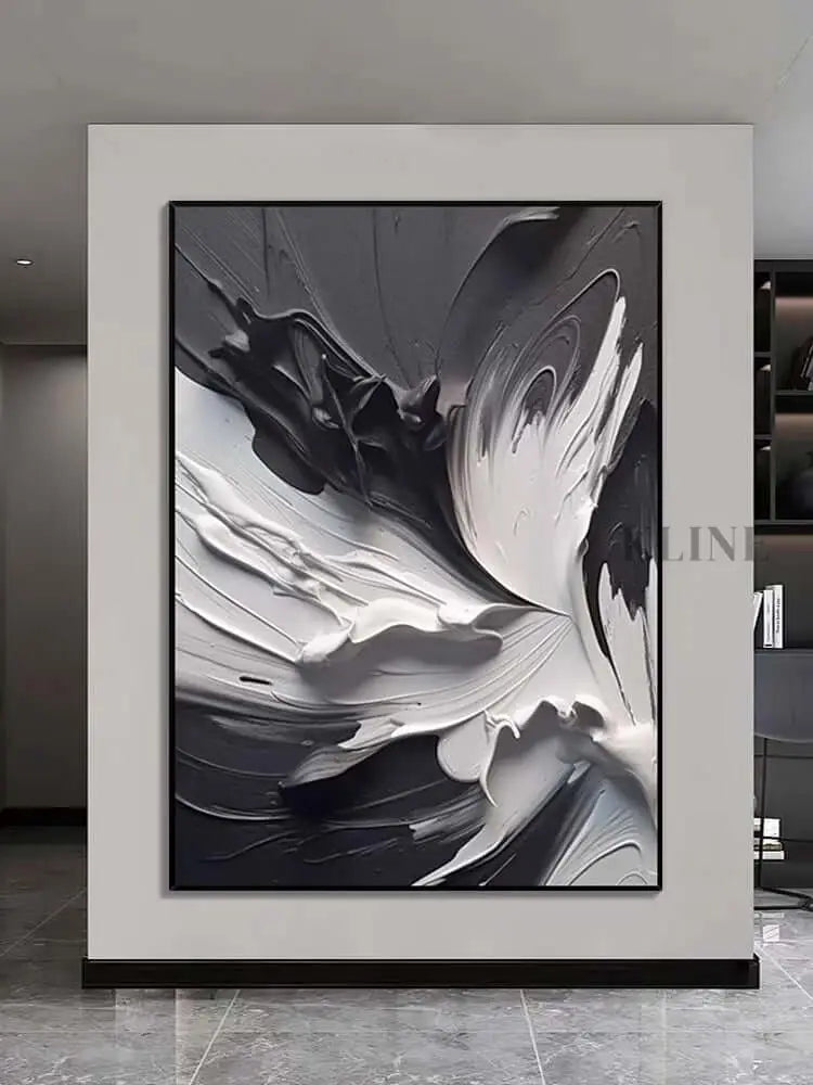 Black and White Swirling Heavy Texture - Hand Painting