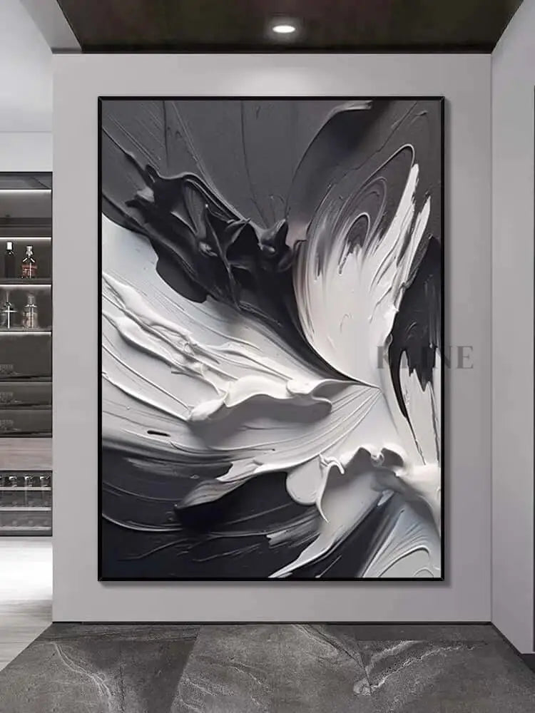 Black and White Swirling Heavy Texture - Hand Painting Grand art mural