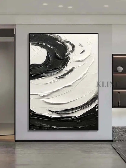 Black and White Swirling Textured Oil Painting - Hand Painting