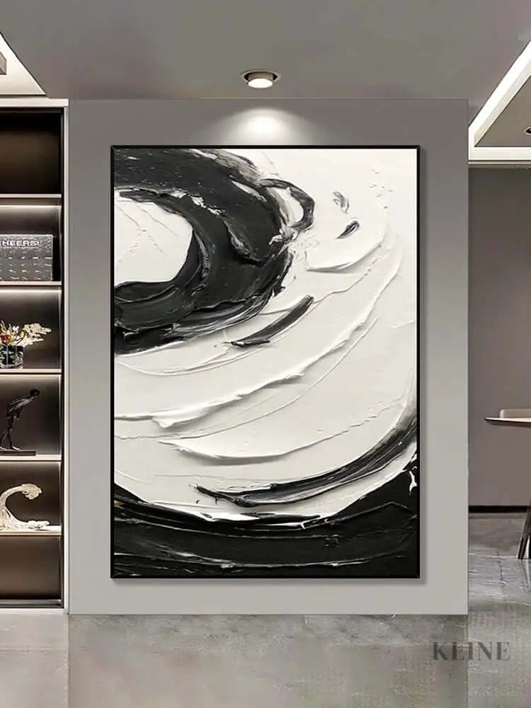 Black and White Swirling Textured Oil Painting - Hand Painting