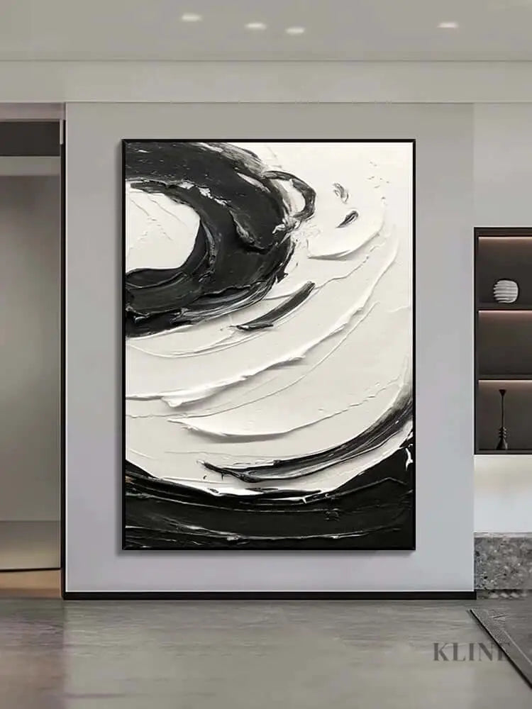 Black and White Swirling Textured Oil Painting - Hand Painting