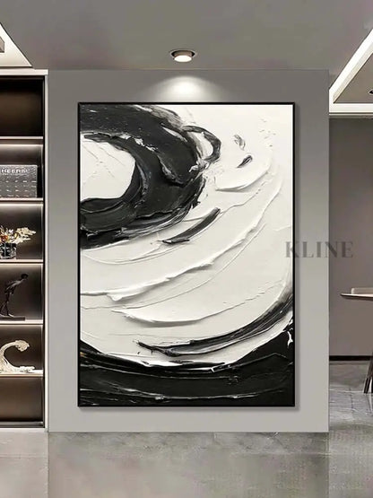 Black and White Swirling Textured Oil Painting - Hand Painting