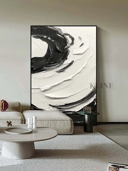 Black and White Swirling Textured Oil Painting - Hand Painting