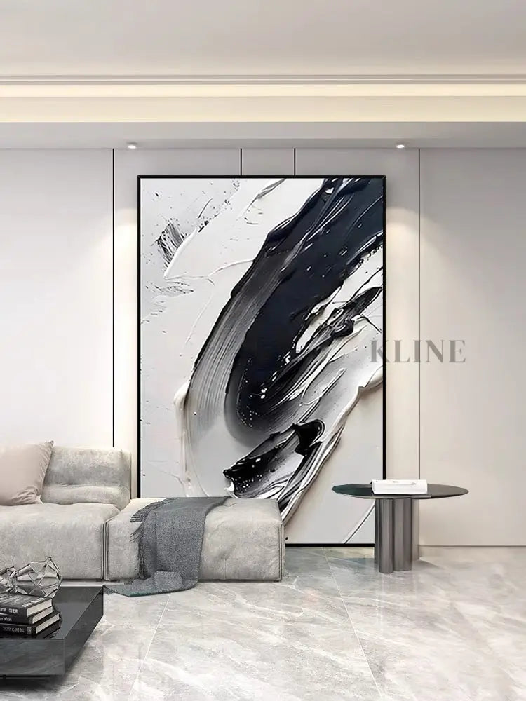 Black and White Textured Art - Hand Painting Lounge-Wandkunst
