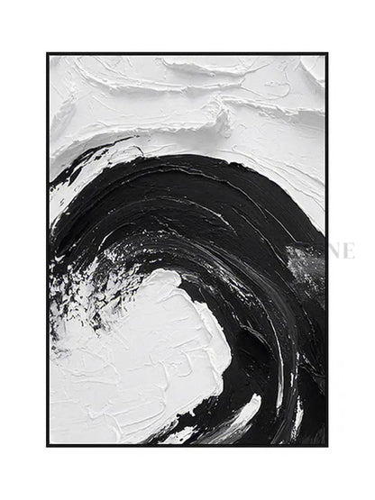 Black and White Waves Textured Oil Painting - Hand Painting