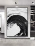 Black and White Waves Textured Oil Painting - Hand Painting