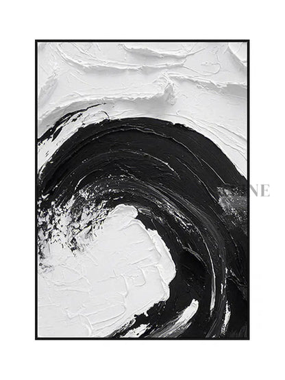 Black and White Waves Textured Oil Painting - Hand Painting