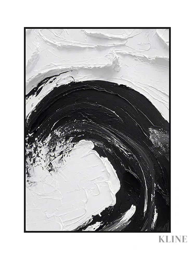 Black and White Waves Textured Oil Painting - Hand Painting