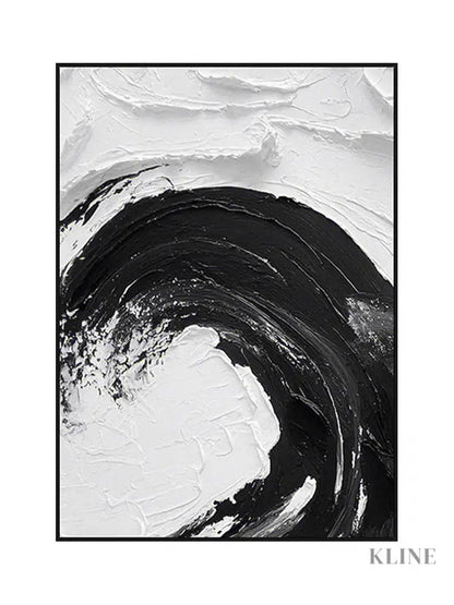 Black and White Waves Textured Oil Painting - Hand Painting