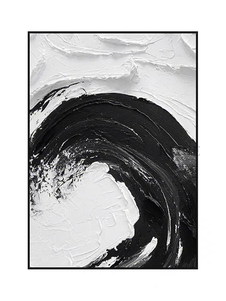 Black and White Waves Textured Oil Painting - Hand Painting