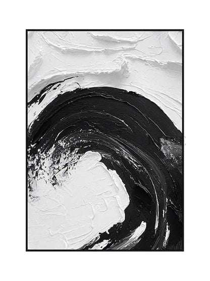 Black and White Waves Textured Oil Painting - Hand Painting