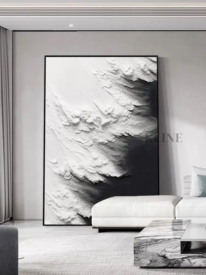 Black and White Waves Textured Wall Art - Hand Painting