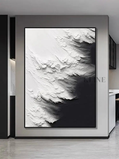Black and White Waves Textured Wall Art - Hand Painting