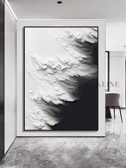 Black and White Waves Textured Wall Art - Hand Painting