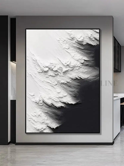 Black and White Waves Textured Wall Art - Hand Painting