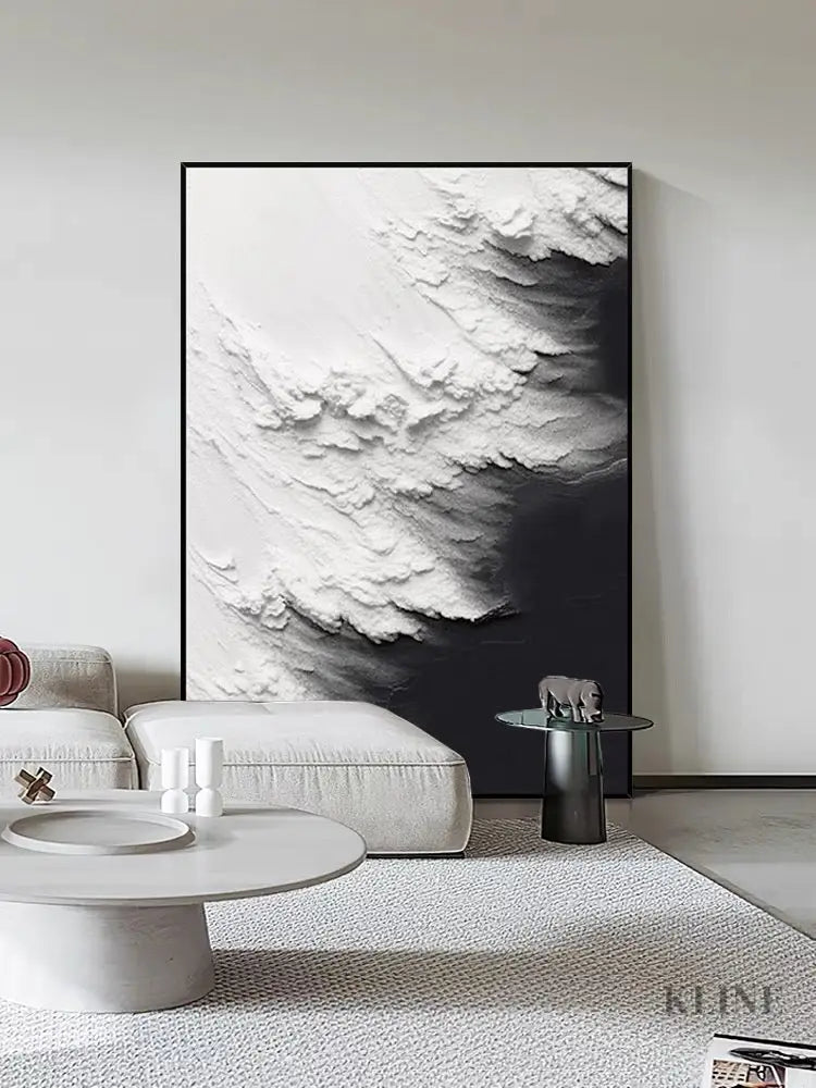 Black and White Waves Textured Wall Art - Hand Painting