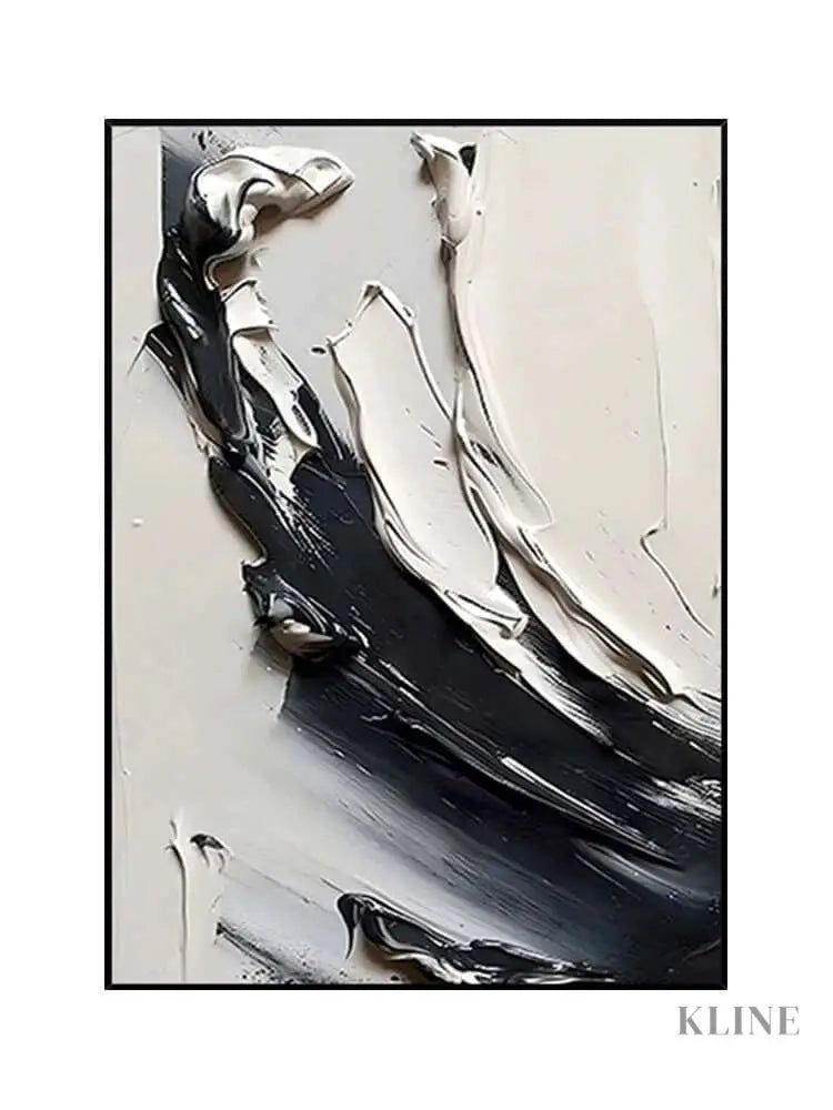 Black and White Waves Wall Art - Hand Painting 