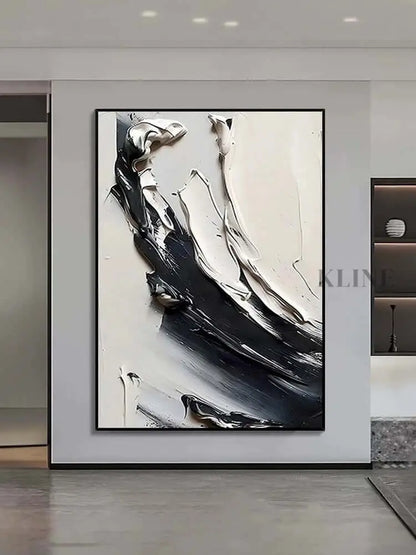 Black and White Waves Wall Art - Hand Painting