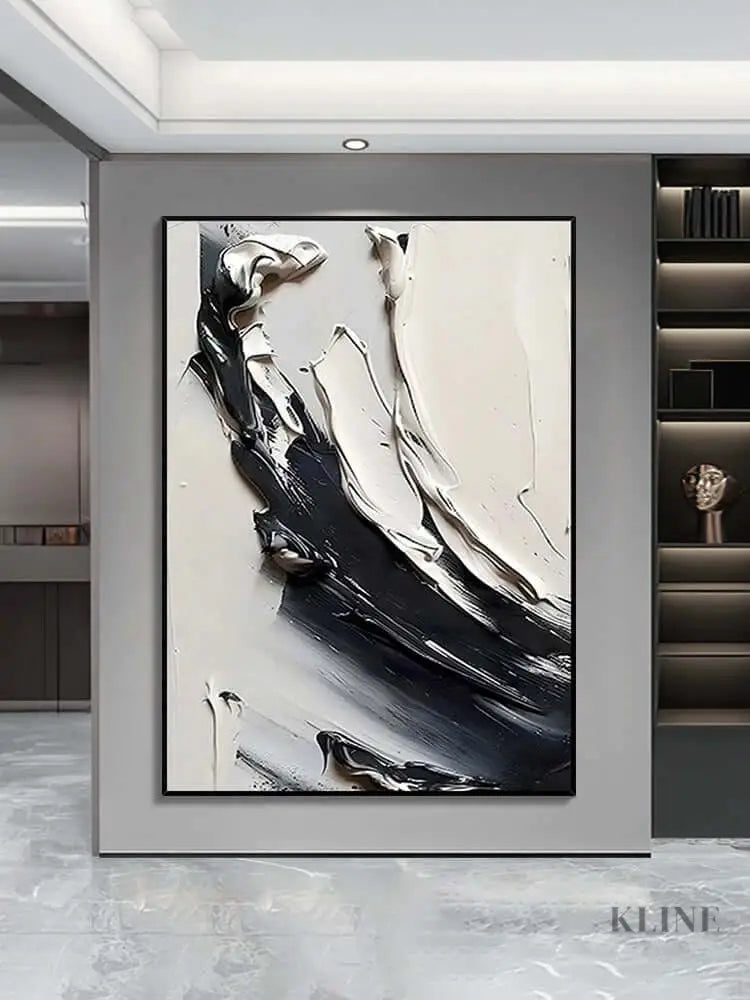 Black and White Waves Wall Art - Hand Painting 