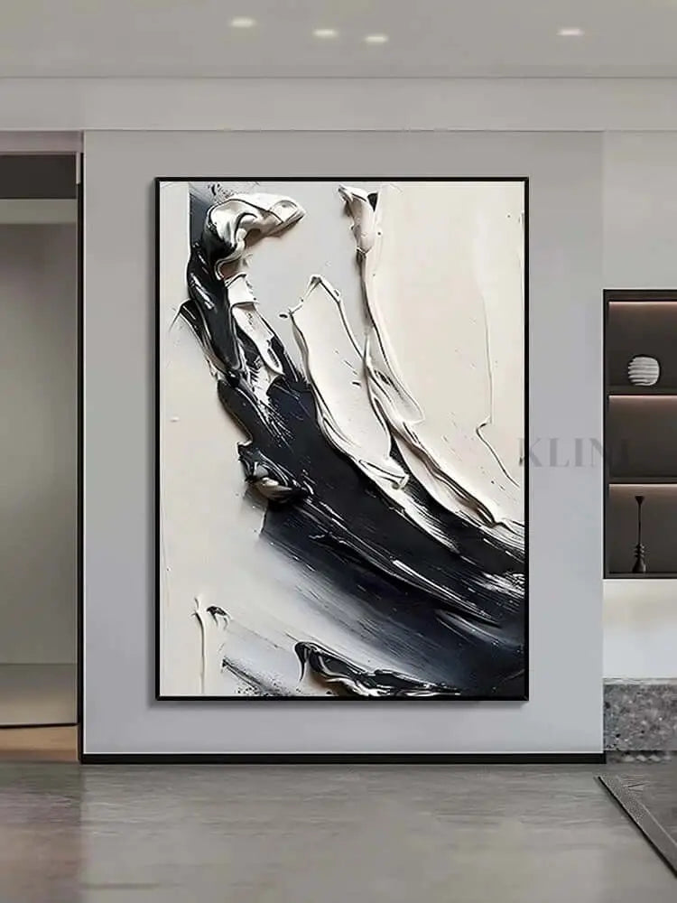 Black and White Waves Wall Art - Hand Painting 