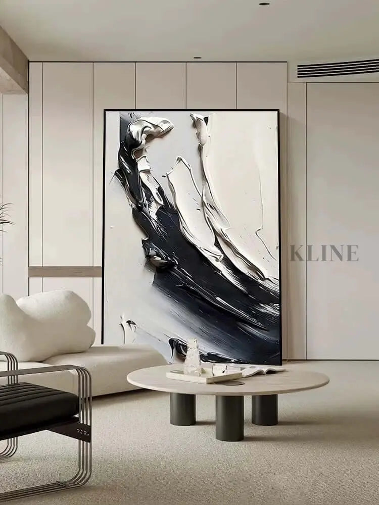 Black and White Waves Wall Art - Hand Painting
