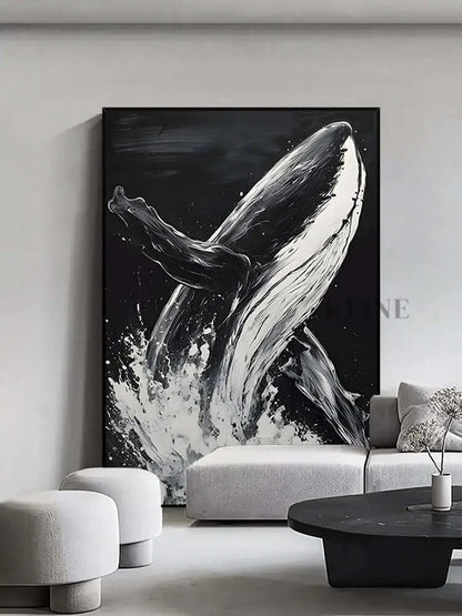 Black and White Whale Textured Wall Art - Hand Painting