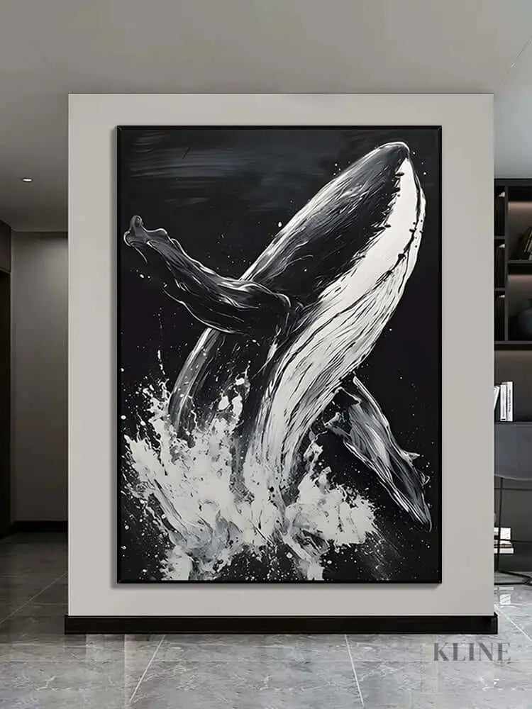 Black and White Whale Textured Wall Art - Hand Painting