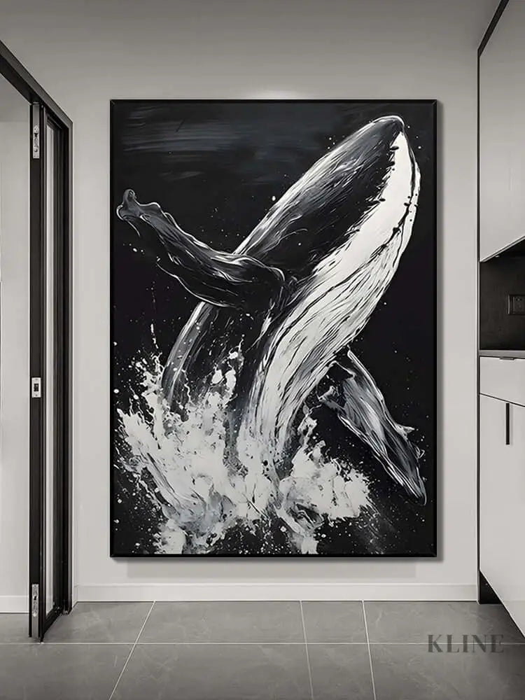 Black and White Whale Textured Wall Art - Hand Painting