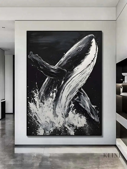 Black and White Whale Textured Wall Art - Hand Painting