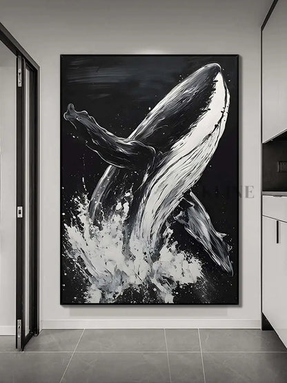 Black and White Whale Textured Wall Art - Hand Painting