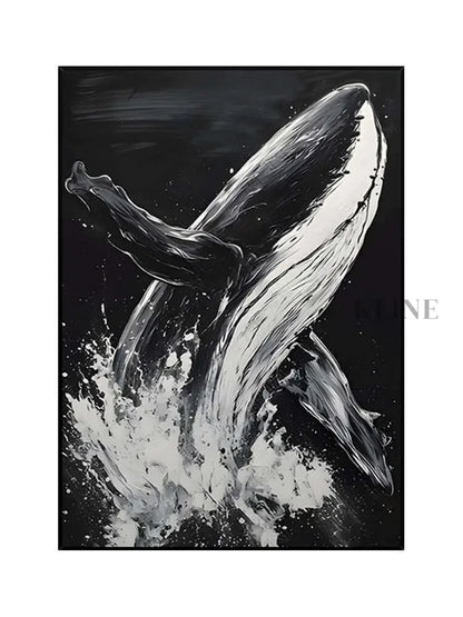 Black and White Whale Textured Wall Art - Hand Painting