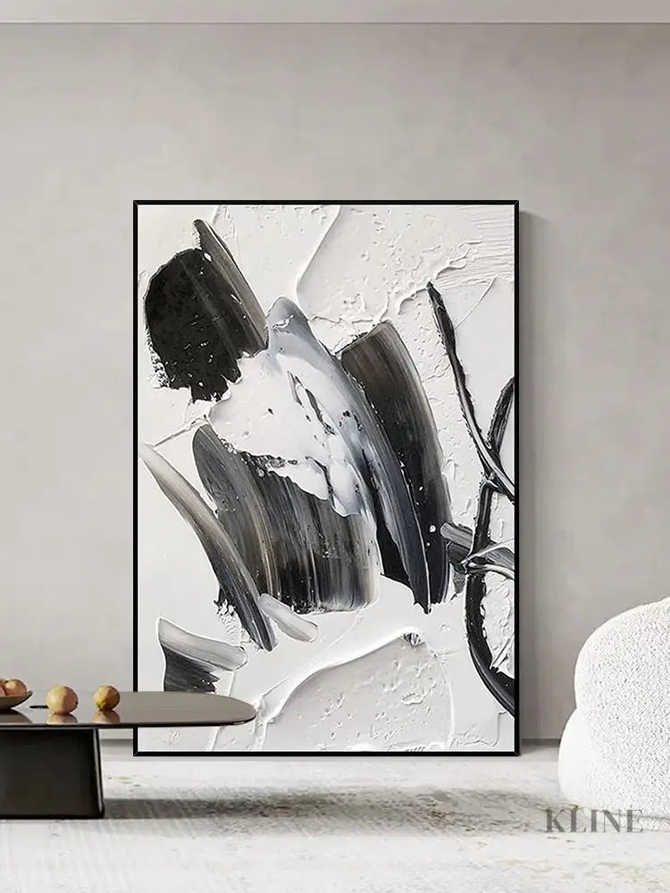 Black and White Woman Silhouette Abstract Painting - Hand Painting テクスチャーのあるウォールアート