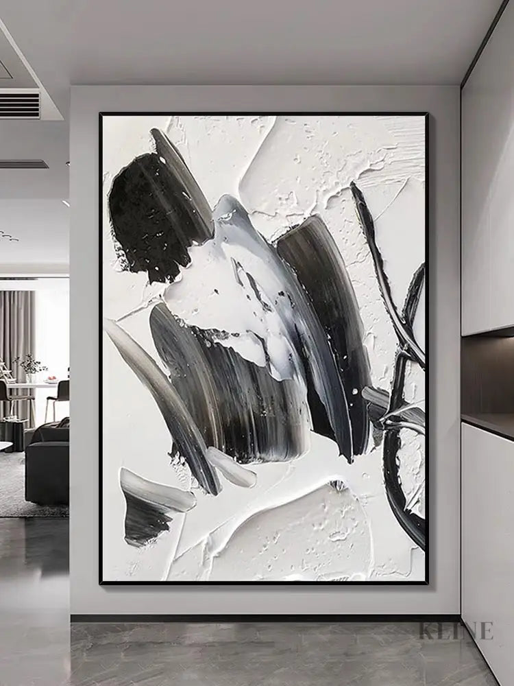 Black and White Woman Silhouette Abstract Painting - Hand Painting テクスチャーのあるウォールアート