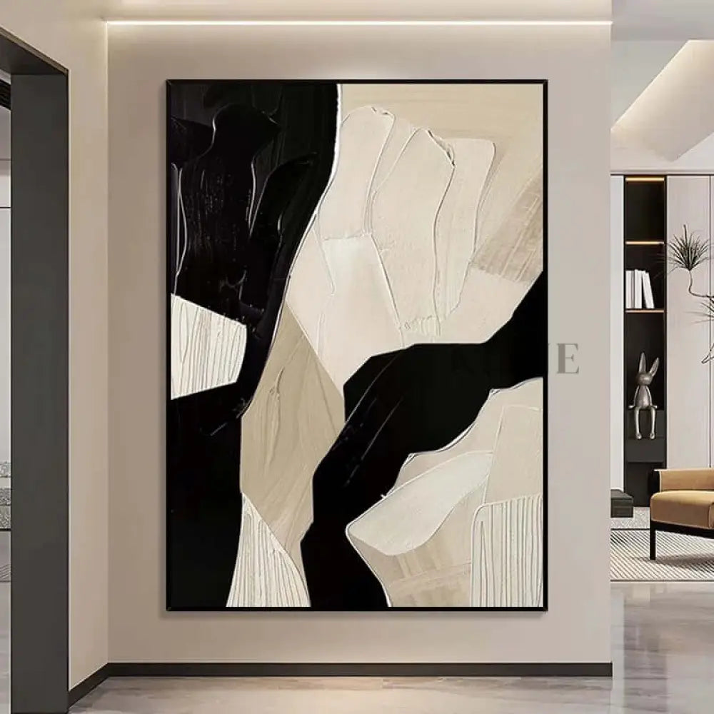 Black Brown Beige and White Geometric Texture - Hand Painting Plaster Art
