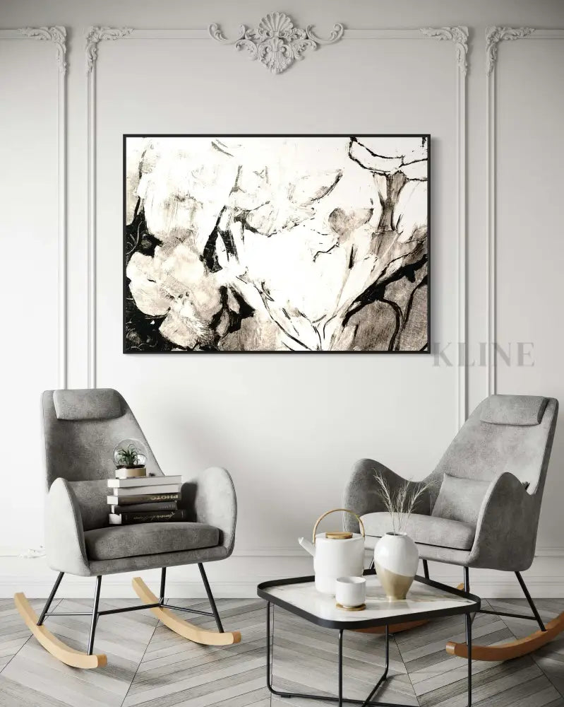 Black Floral - Hand Painting Arte de la pared de la lona