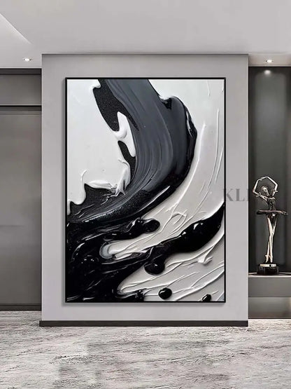 Black Gray and Heavy White Texture - Hand Painting