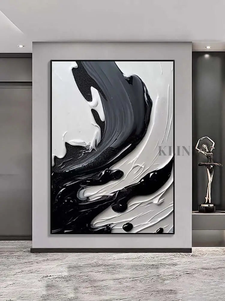 Black Gray and Heavy White Texture - Hand Painting Originalgemälde zum Verkauf