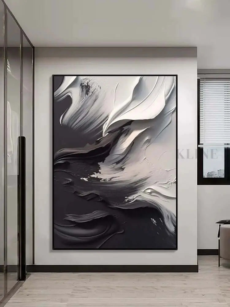 Black Grey Heavy White Textured Wall Art - Hand Painting Living Room Wall Art
