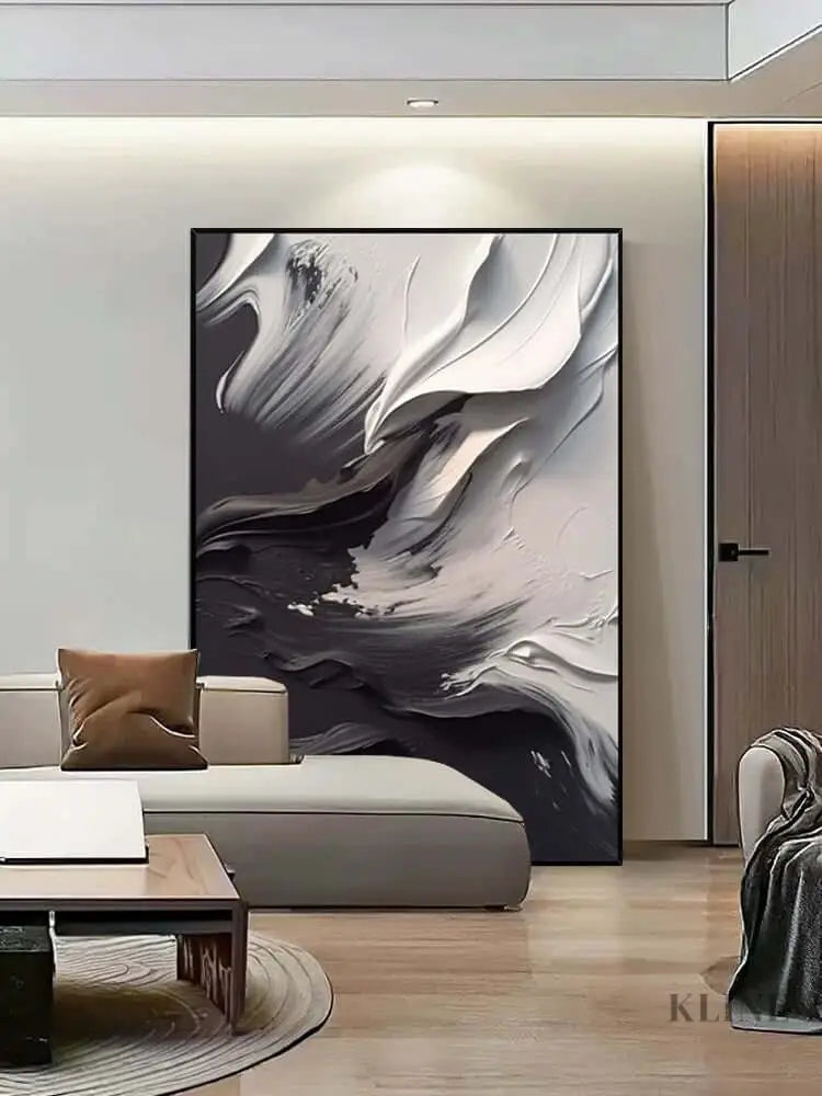 Black Grey Heavy White Textured Wall Art - Hand Painting 