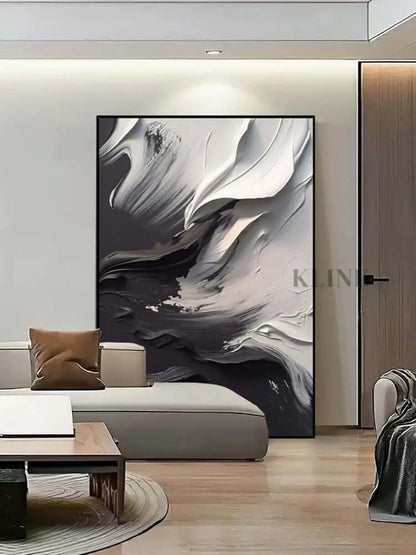Black Grey Heavy White Textured Wall Art - Hand Painting