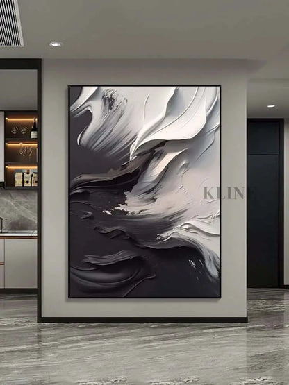 Black Grey Heavy White Textured Wall Art - Hand Painting