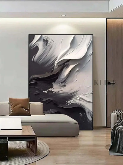 Black Grey Heavy White Textured Wall Art - Hand Painting