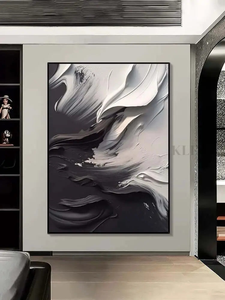 Black Grey Heavy White Textured Wall Art - Hand Painting