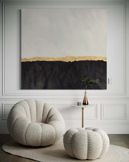 Black luxury wall art with gold accents, framed and ready to hang, enhancing modern home decor.