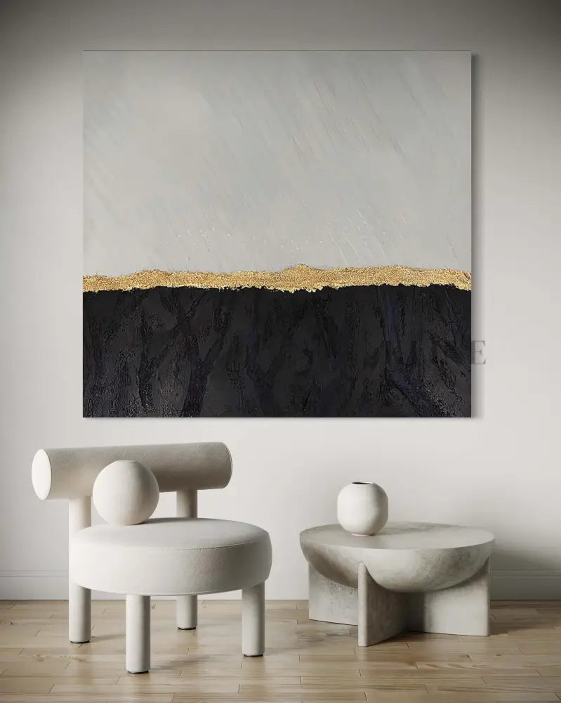 Black luxury hand-painted wall art with gold accents, enhancing modern interiors and providing a refined touch. Leinwand-Wandkunst