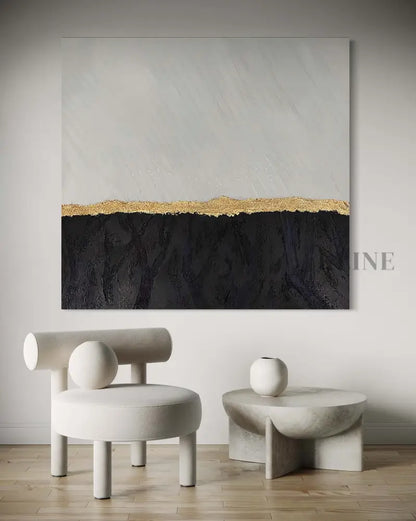 Black luxury hand-painted wall art with gold accents, enhancing modern interiors and providing a refined touch.