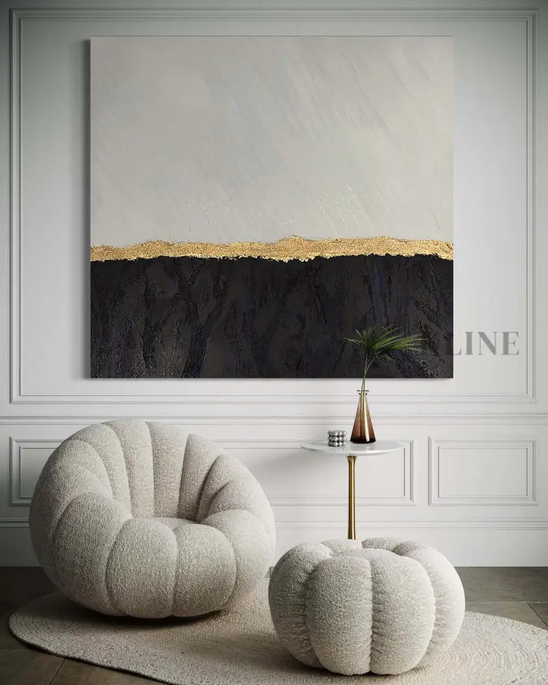 Black luxury wall art with gold accents, framed and ready to hang, enhancing modern home decor. 